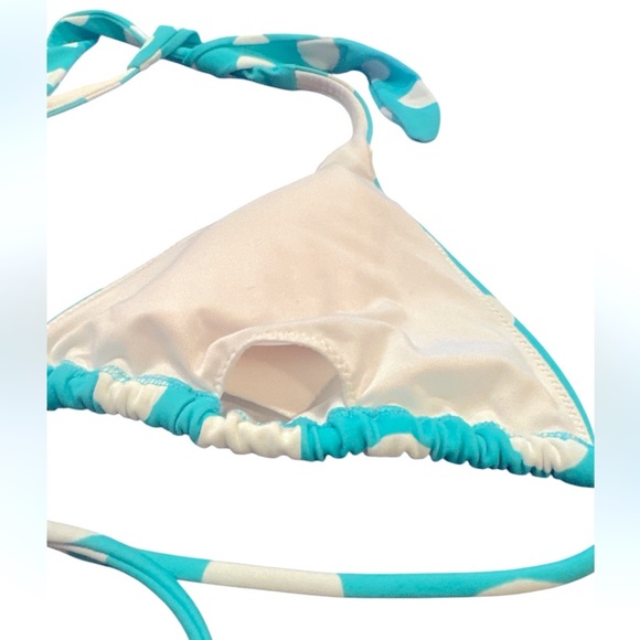Victorias Secret White Polka Dot Halter Bikini Top Turquoise Womens Size Large - Picture 6 of 8